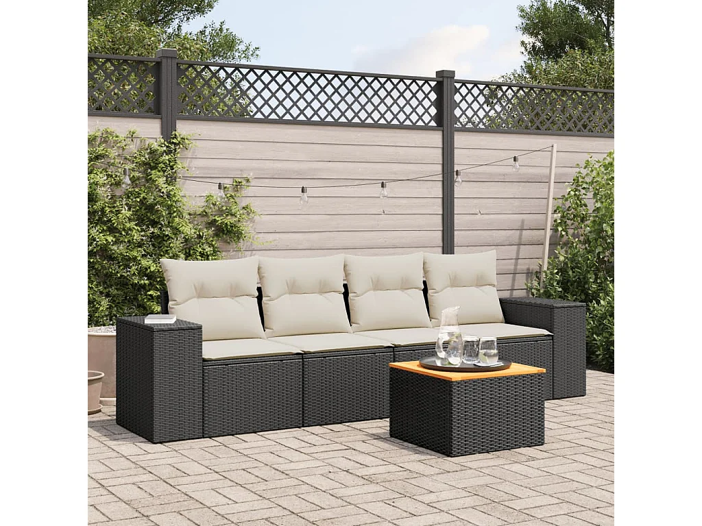 Salon de jardin 5 pcs avec coussins noir résine tressée BE36857