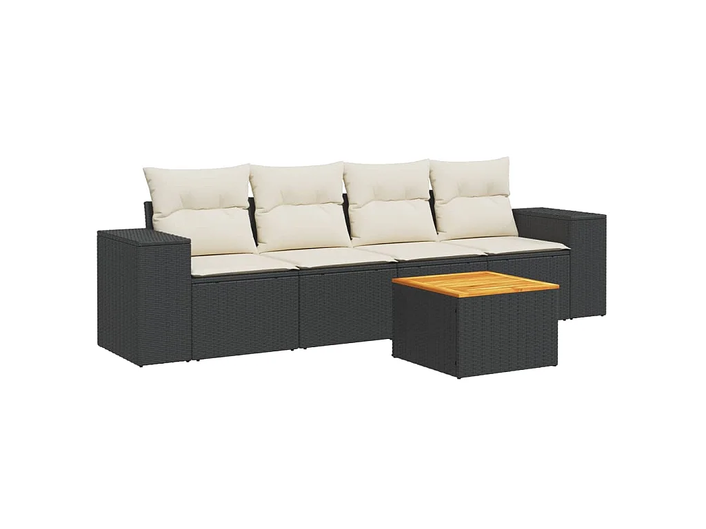 5-tlg. Garten-Sofagarnitur,Gartenmöbel-Set mit Kissen Schwarz Poly Rattan -gkd892323