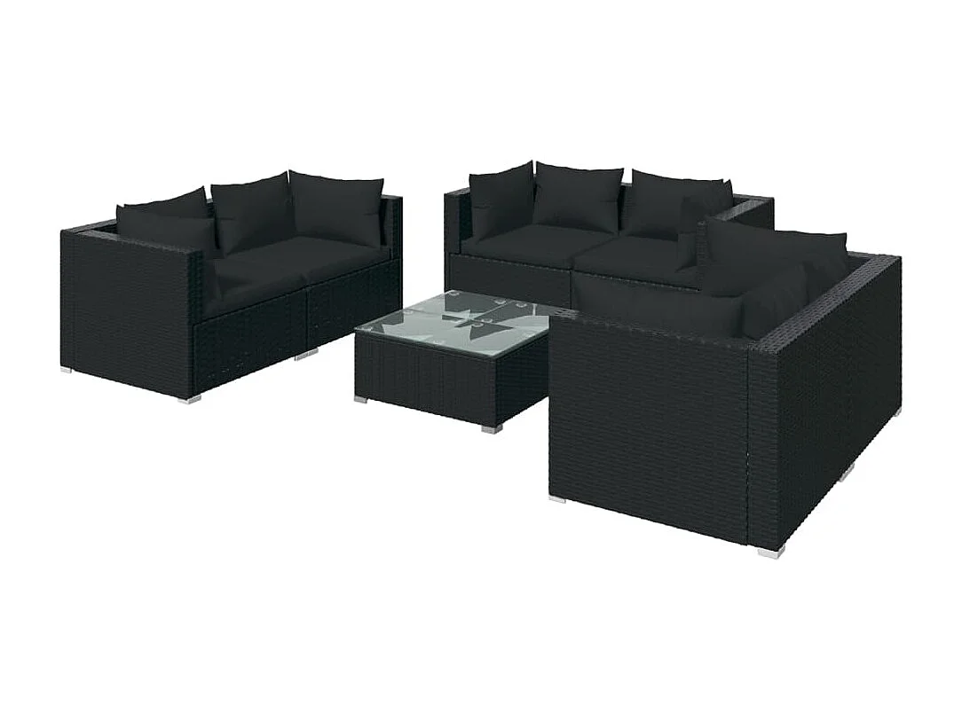 Salon de jardin 7 pcs avec coussins Résine tressée Noir BE57031