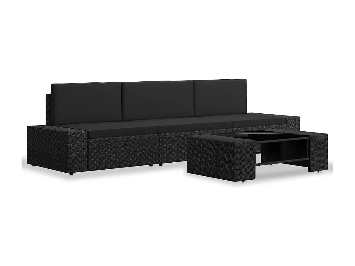 4-delige Loungeset poly rattan zwart NL84150