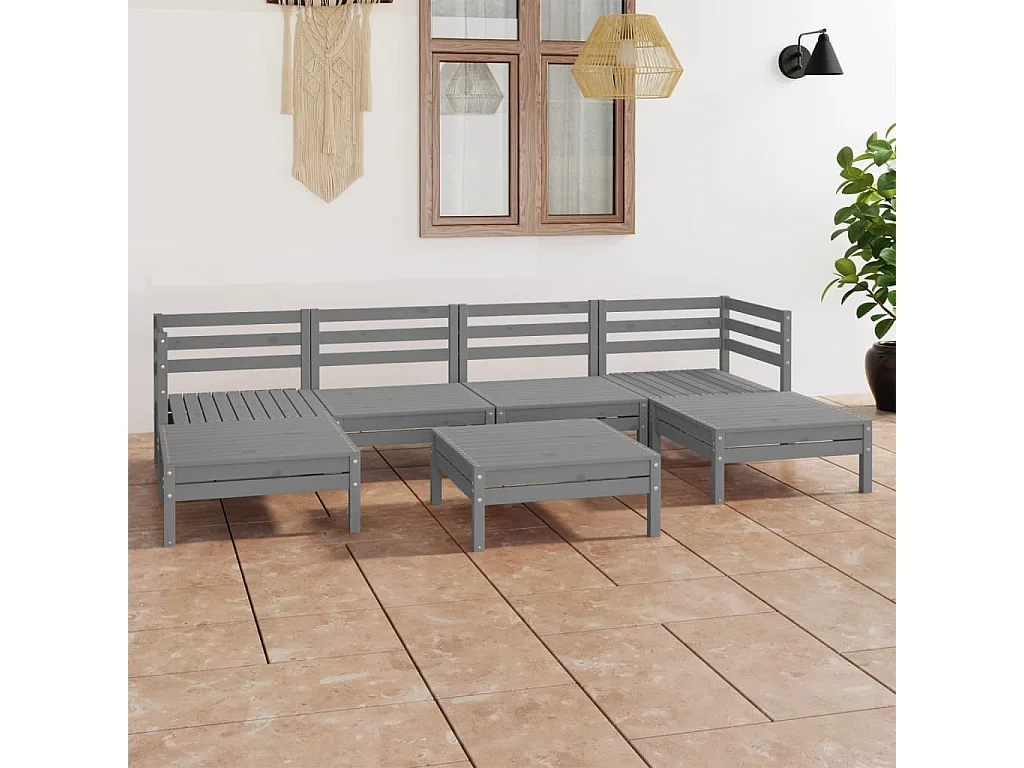 Salon de jardin 7 pcs Gris Bois de pin massif BE74835