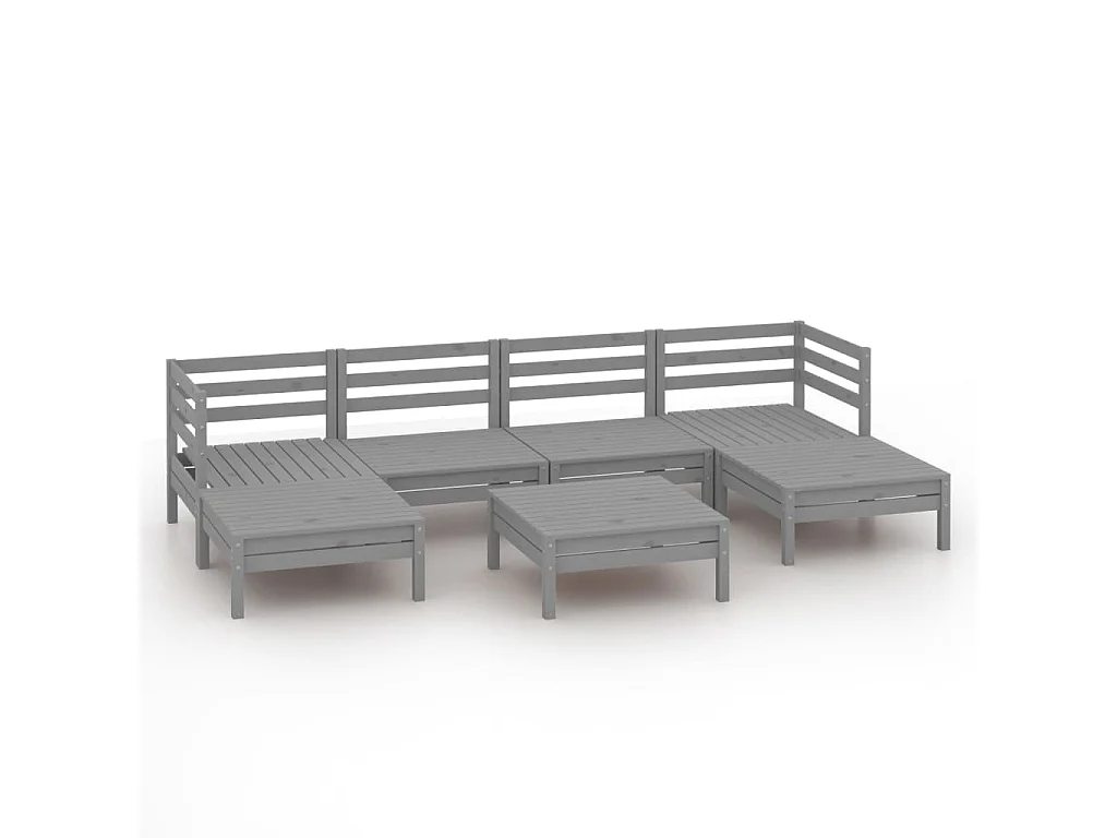 Salon de jardin 7 pcs Gris Bois de pin massif BE74835