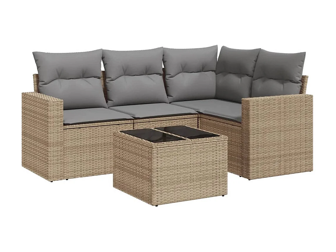5-tlg. Garten-Sofagarnitur,Gartenmöbel-Set mit Kissen Beige Poly Rattan -gkd150648