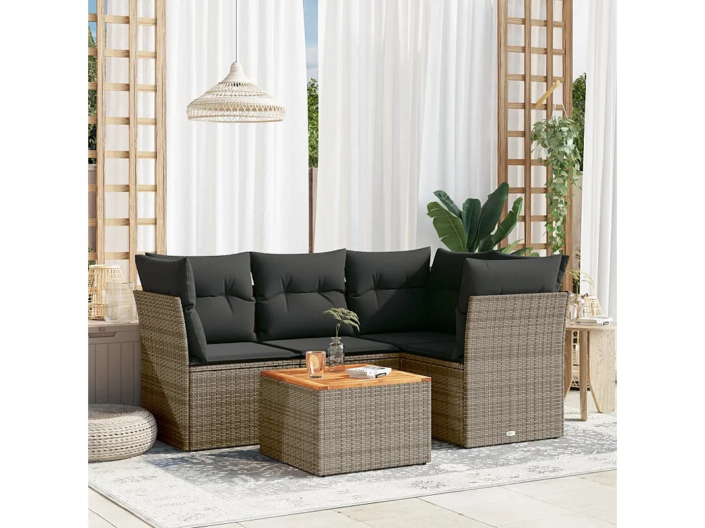 Salon de jardin 5 pcs avec coussins gris résine tressée BE12288
