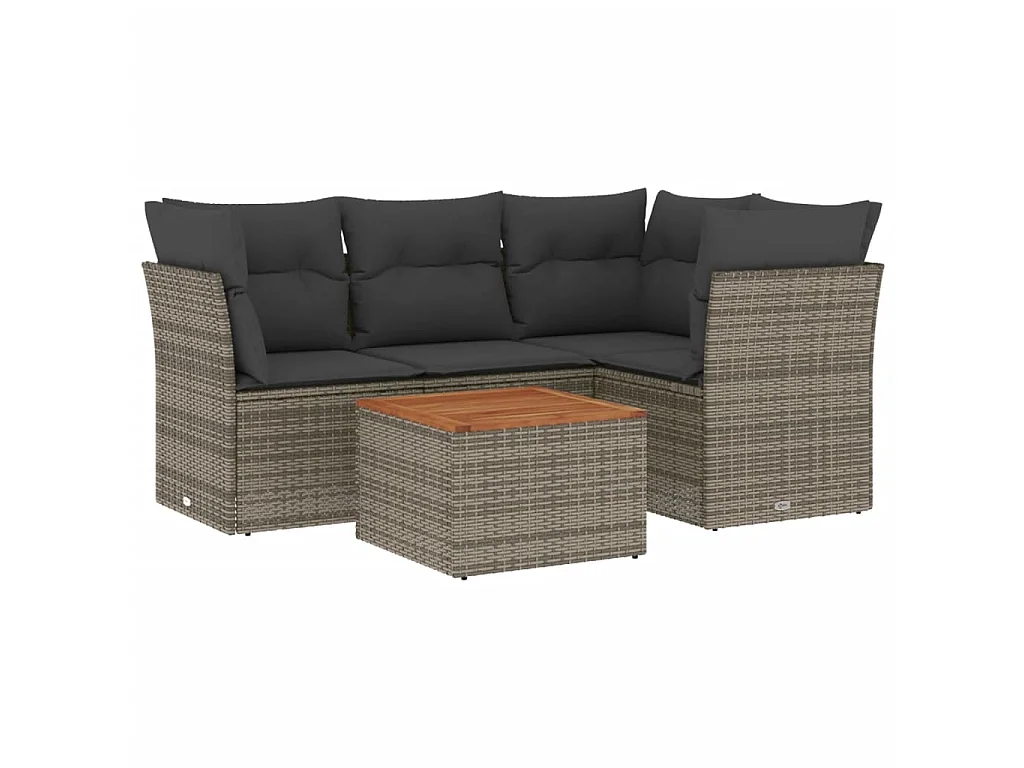 Salon de jardin 5 pcs avec coussins gris résine tressée BE12288
