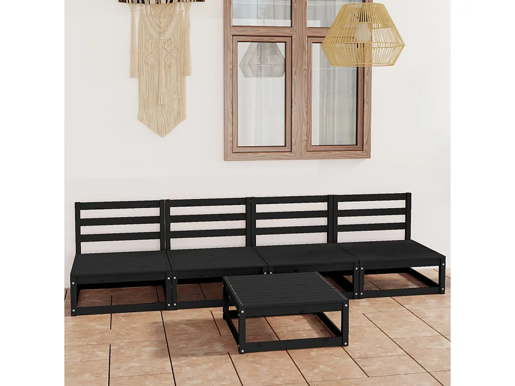 5-tlg. Garten-Sitzgruppe: Sofa + Tisch | Garten-Lounge-Set Schwarz Massivholz Kiefer -GKD328649