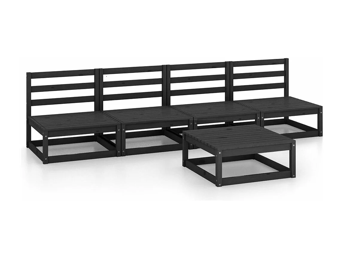 Salon de jardin 5 pcs noir bois de pin massif BE92493