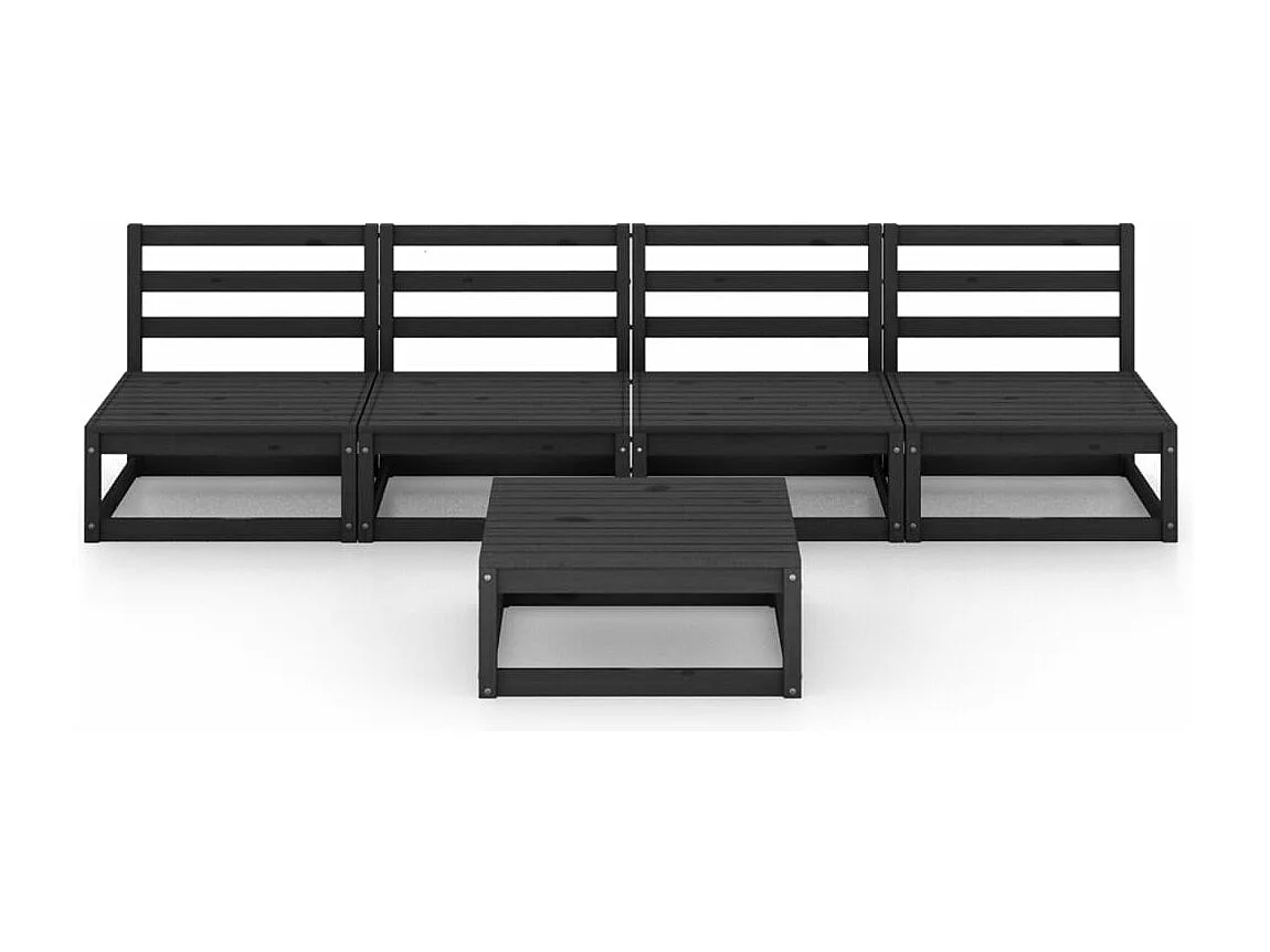 Salon de jardin 5 pcs noir bois de pin massif BE92493