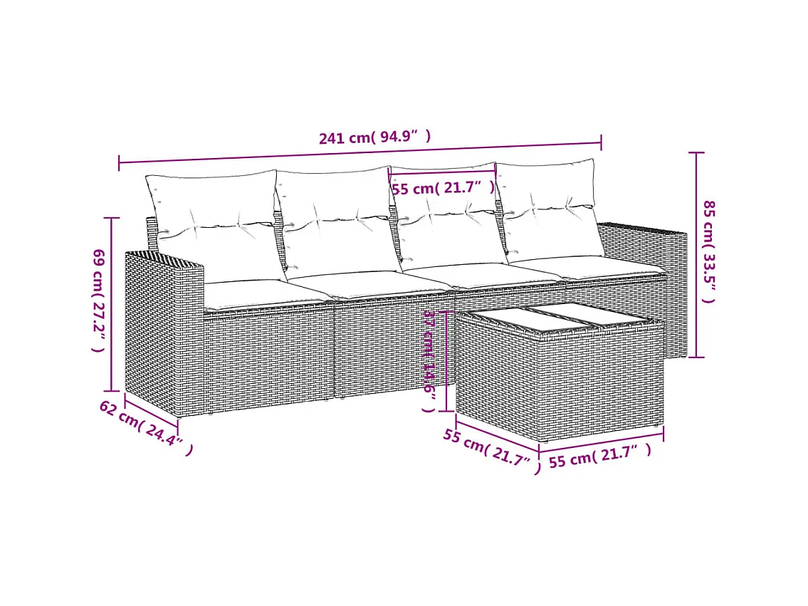 5-tlg. Garten-Sofagarnitur,Gartenmöbel-Set mit Kissen Grau Poly Rattan -gkd124368
