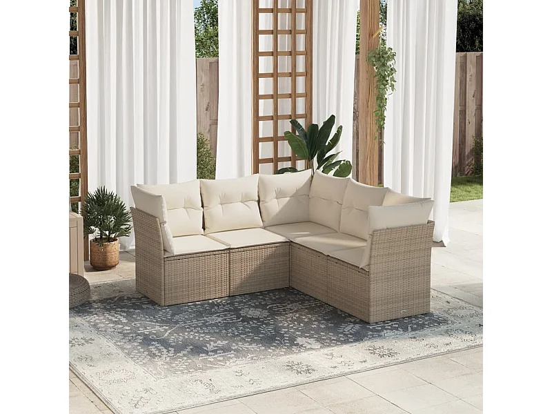 5-tlg. Garten-Sofagarnitur,Gartenmöbel-Set mit Kissen Beige Poly Rattan -gkd238066