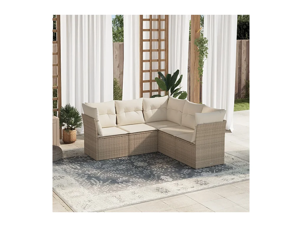 5-tlg. Garten-Sofagarnitur,Gartenmöbel-Set mit Kissen Beige Poly Rattan -gkd238066