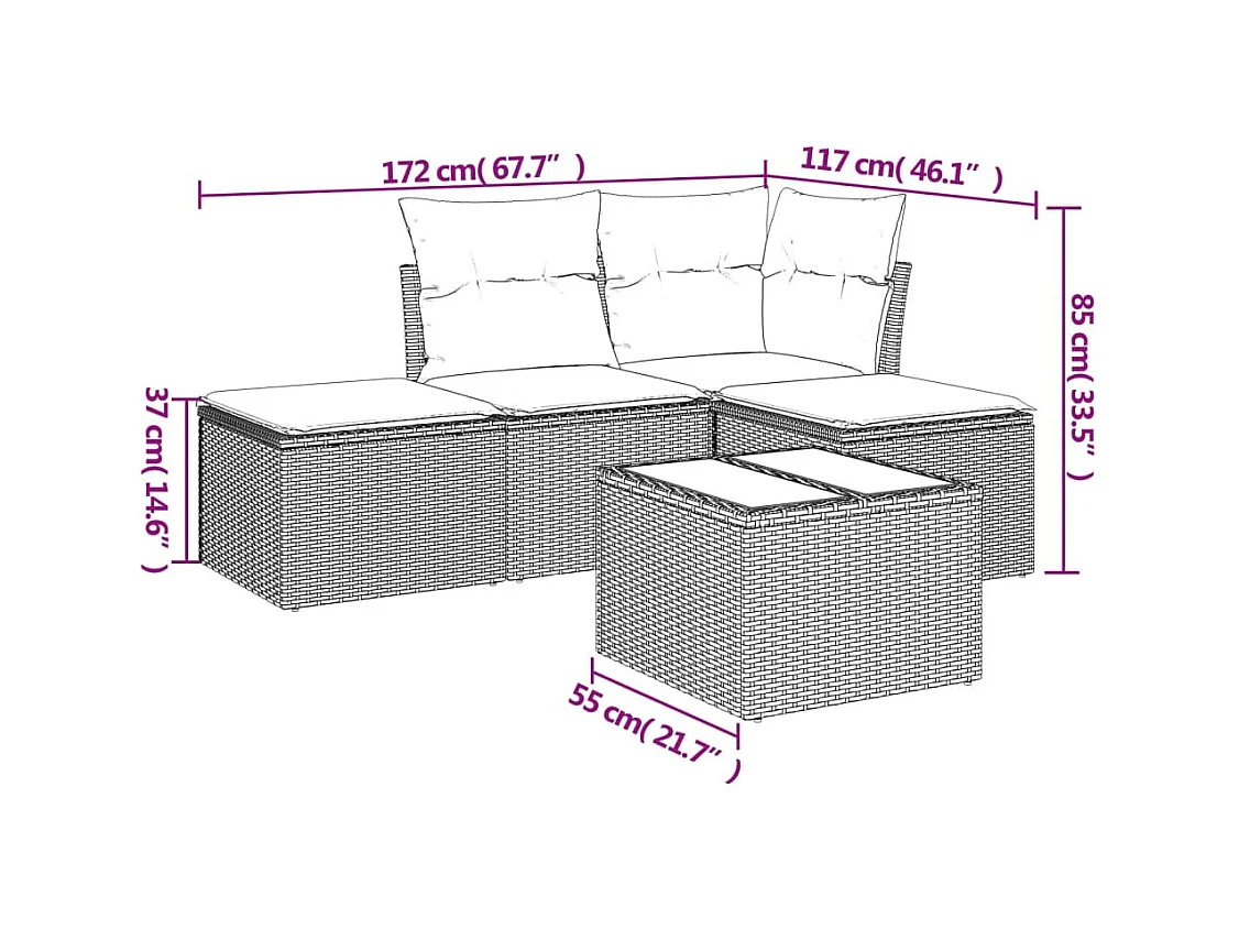 5-tlg. Garten-Sofagarnitur,Gartenmöbel-Set mit Kissen Beige Poly Rattan -gkd565927