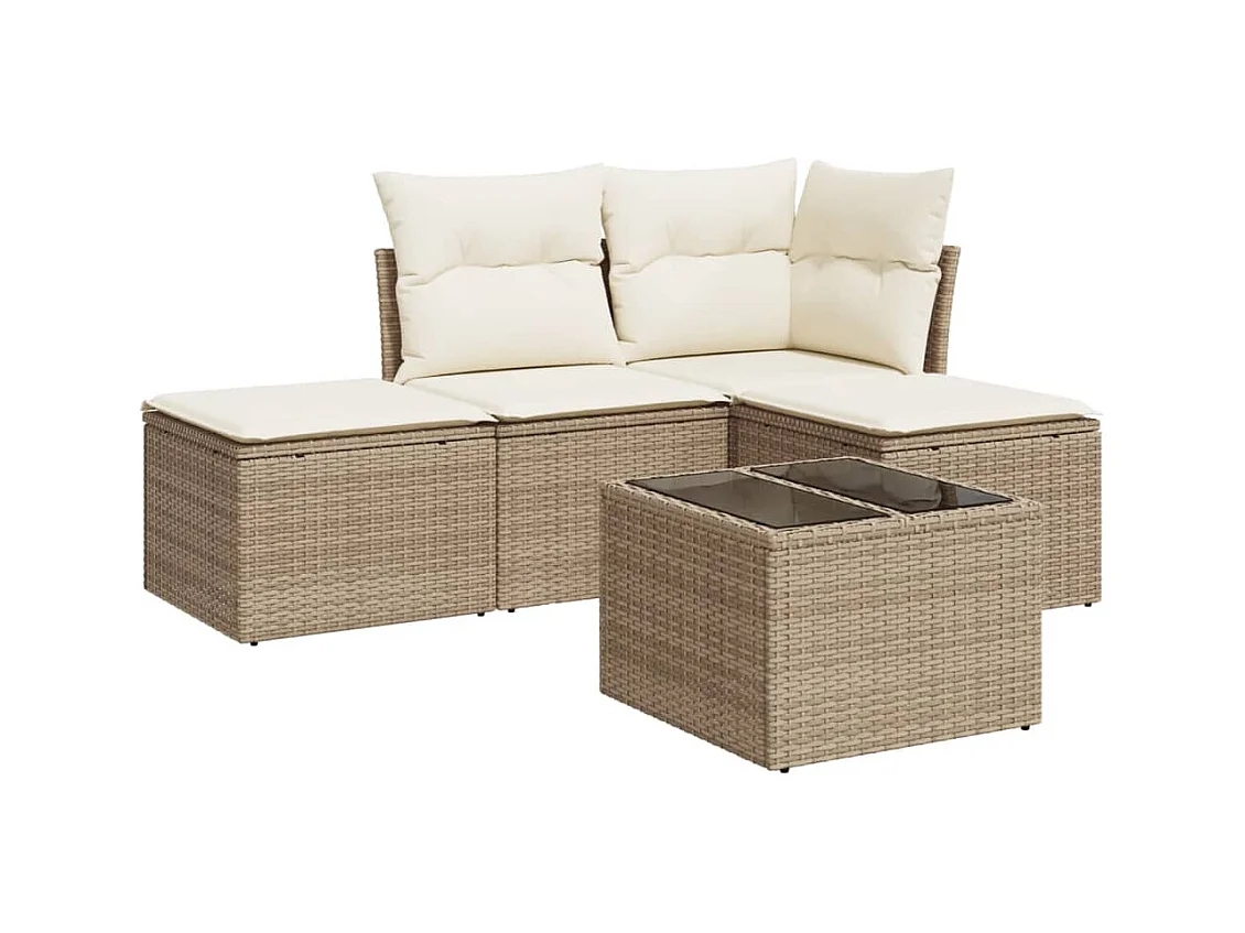 5-tlg. Garten-Sofagarnitur,Gartenmöbel-Set mit Kissen Beige Poly Rattan -gkd565927