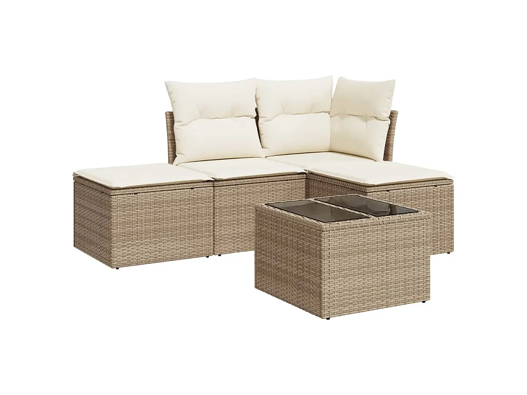 5 pcs conjunto de sofás p/ jardim com almofadões vime PE bege PT727613