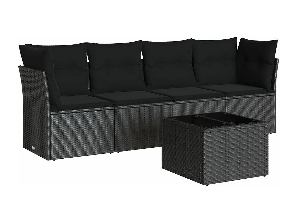 5 pcs conjunto sofás de jardim com almofadões vime PE preto PT537341