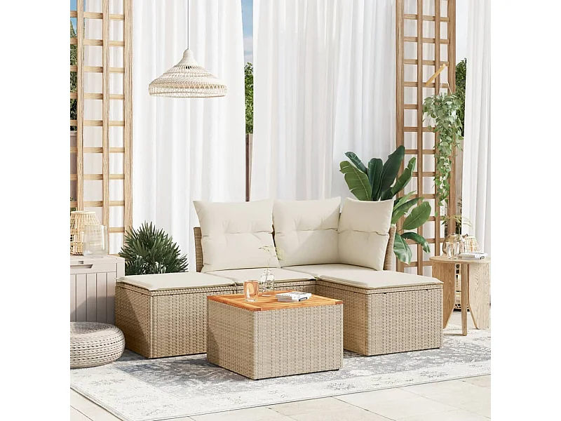 5-tlg. Garten-Sofagarnitur,Gartenmöbel-Set mit Kissen Beige Poly Rattan -gkd463098