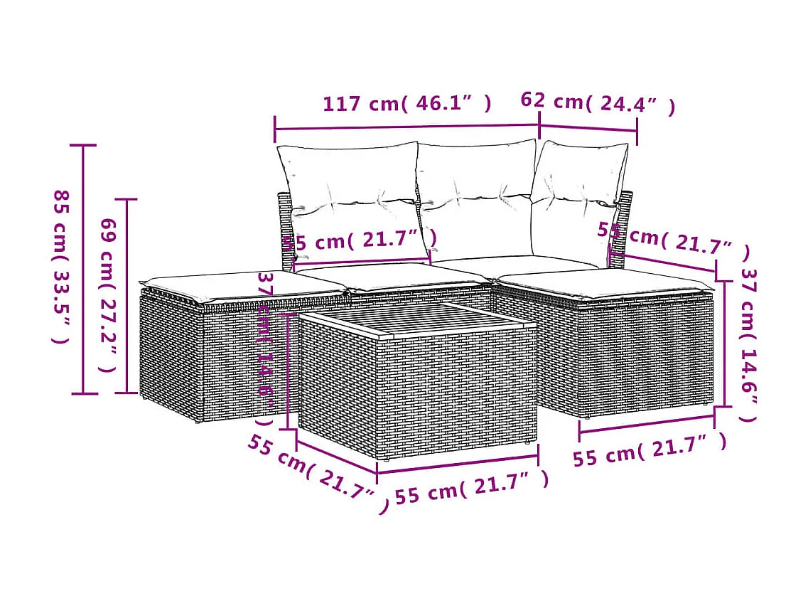 5-tlg. Garten-Sofagarnitur,Gartenmöbel-Set mit Kissen Beige Poly Rattan -gkd463098