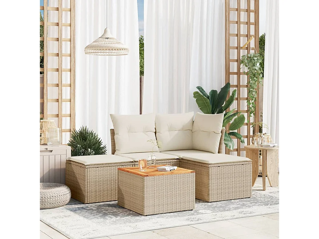 5-tlg. Garten-Sofagarnitur,Gartenmöbel-Set mit Kissen Beige Poly Rattan -gkd463098
