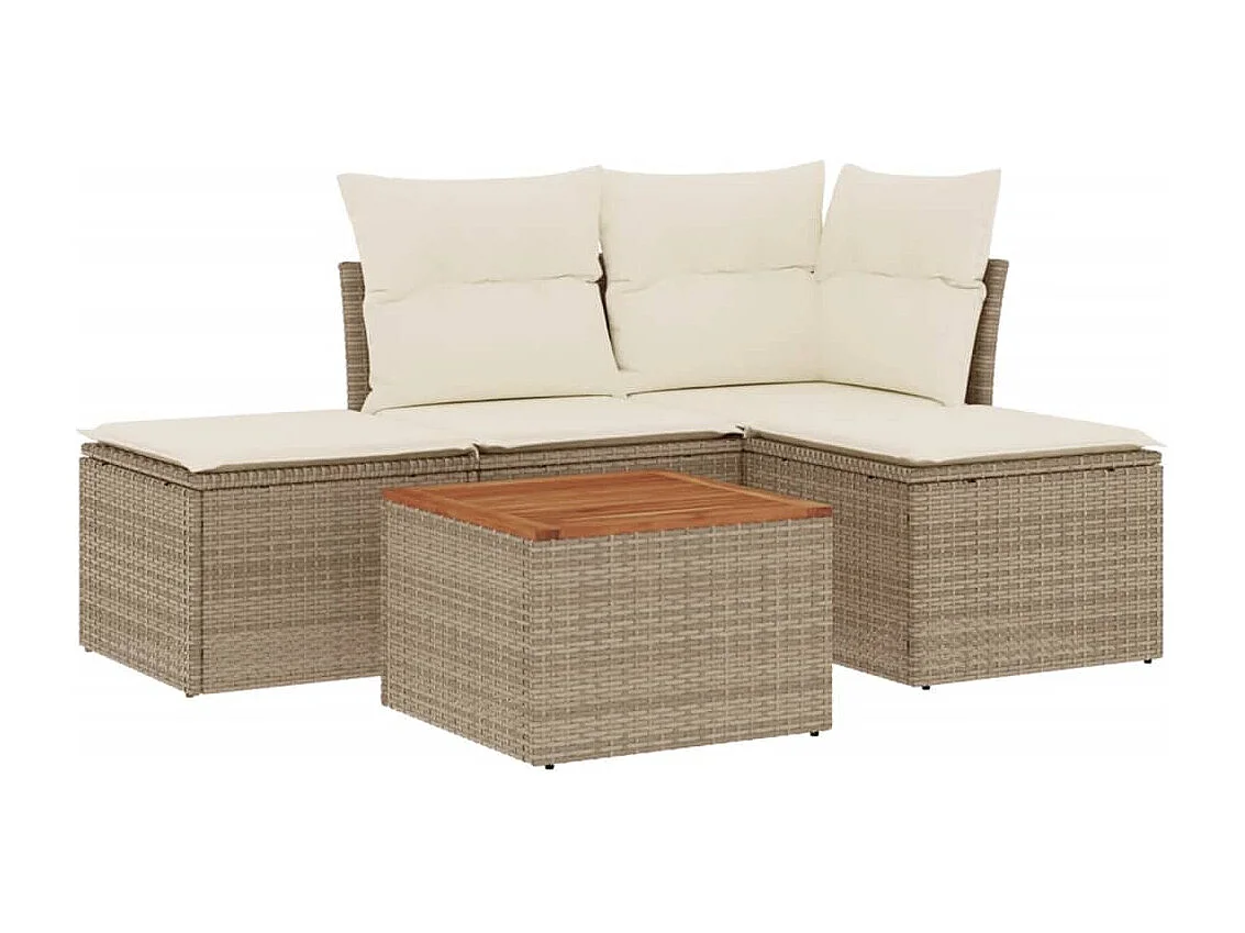 5-tlg. Garten-Sofagarnitur,Gartenmöbel-Set mit Kissen Beige Poly Rattan -gkd463098