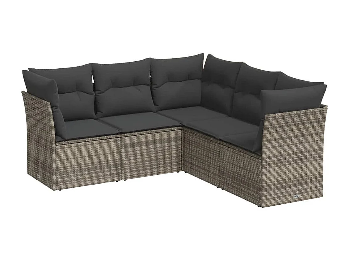 Salon de jardin 5 pcs avec coussins gris résine tressée BE42961