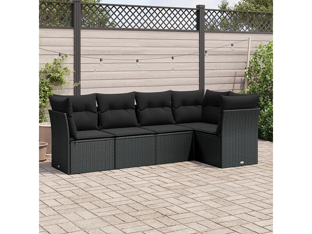 5 pcs conjunto sofás de jardim com almofadões vime PE preto PT465873