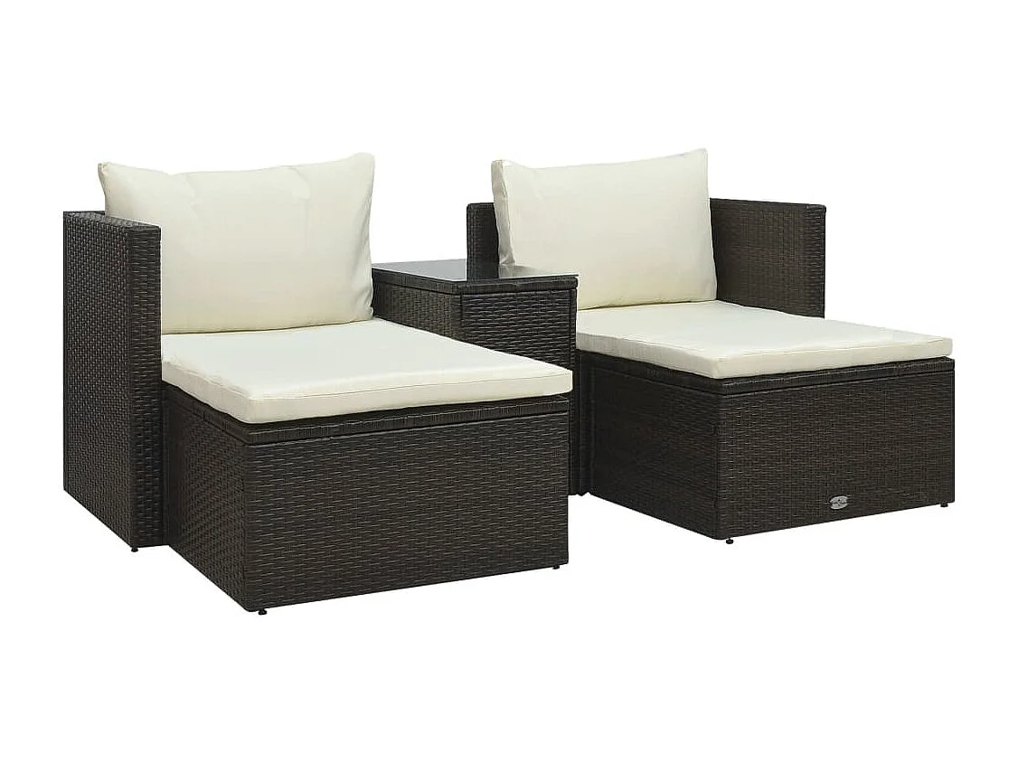 5-tlg. Garten-Sitzgruppe: Sofa + Tisch | Garten-Lounge-Set mit Auflagen Poly Rattan Braun -GKD490467