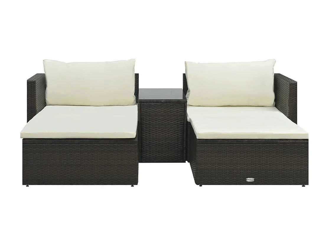 5-tlg. Garten-Sitzgruppe: Sofa + Tisch | Garten-Lounge-Set mit Auflagen Poly Rattan Braun -GKD490467