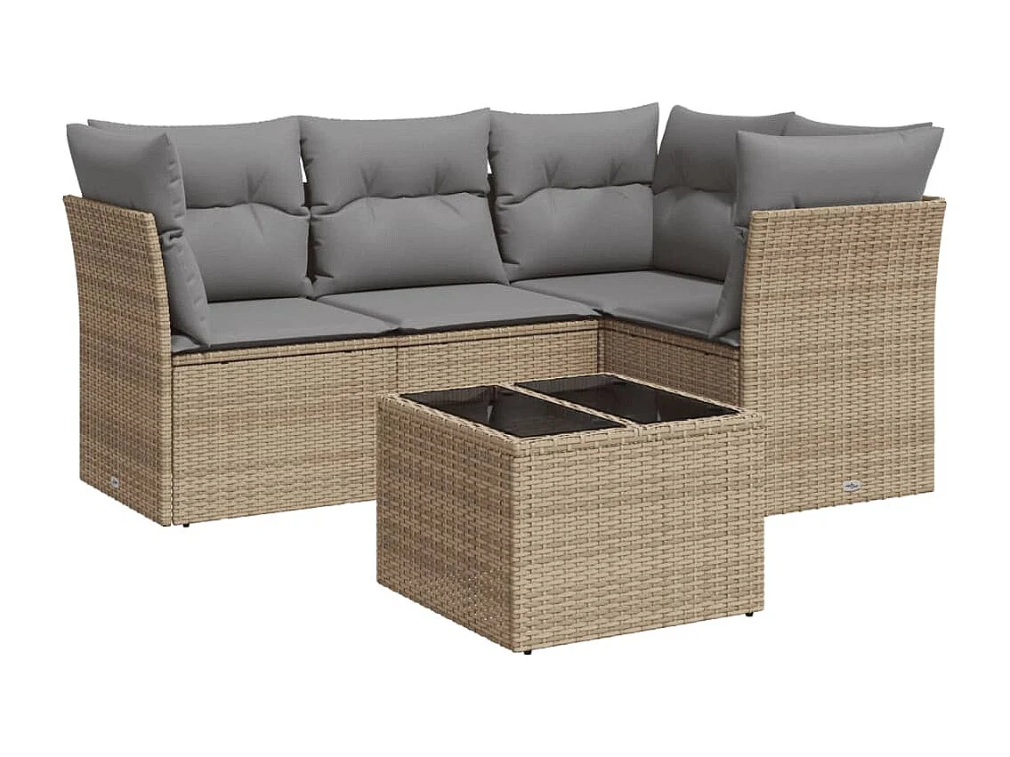 Salon de jardin avec coussins 5 pcs beige résine tressée BE53338