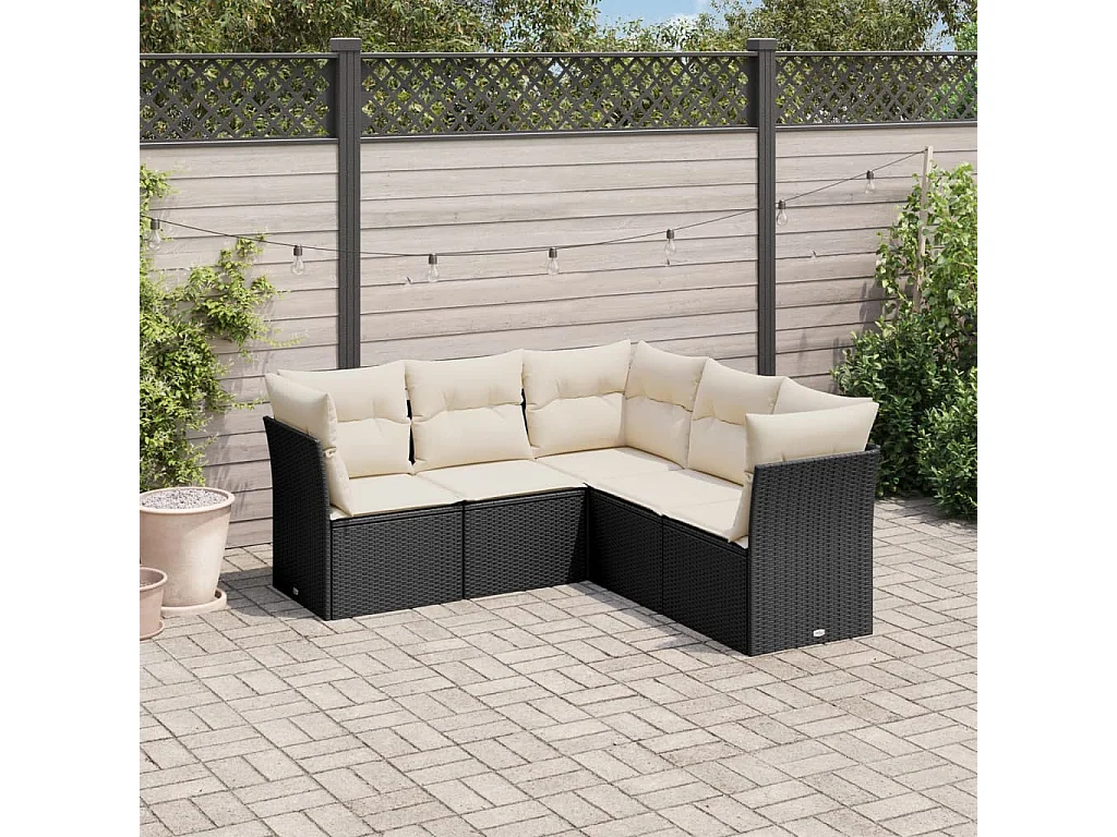 5-tlg. Garten-Sofagarnitur,Gartenmöbel-Set mit Kissen Schwarz Poly Rattan -gkd740476