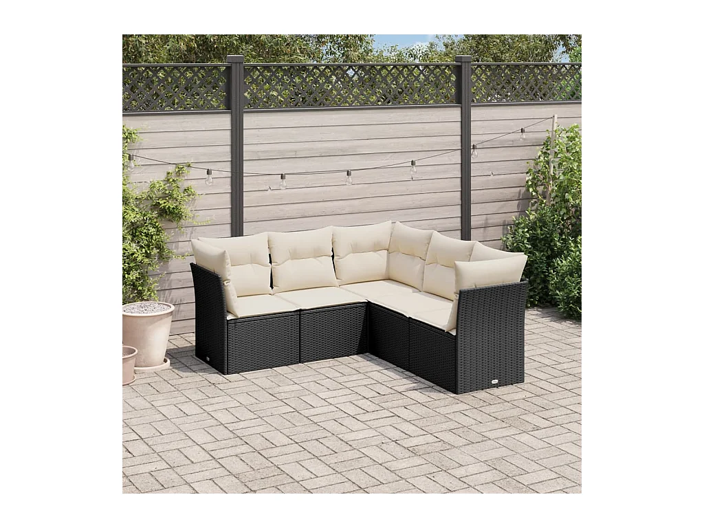 Salon de jardin 5 pcs avec coussins noir résine tressée BE56023