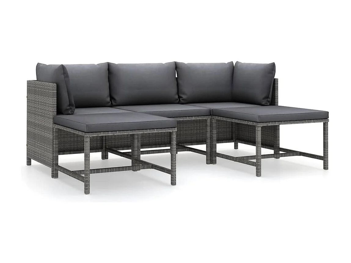 5-tlg. Garten-Sitzgruppe: Sofa + Tisch | Garten-Lounge-Set mit Kissen Poly Rattan Grau -GKD136922