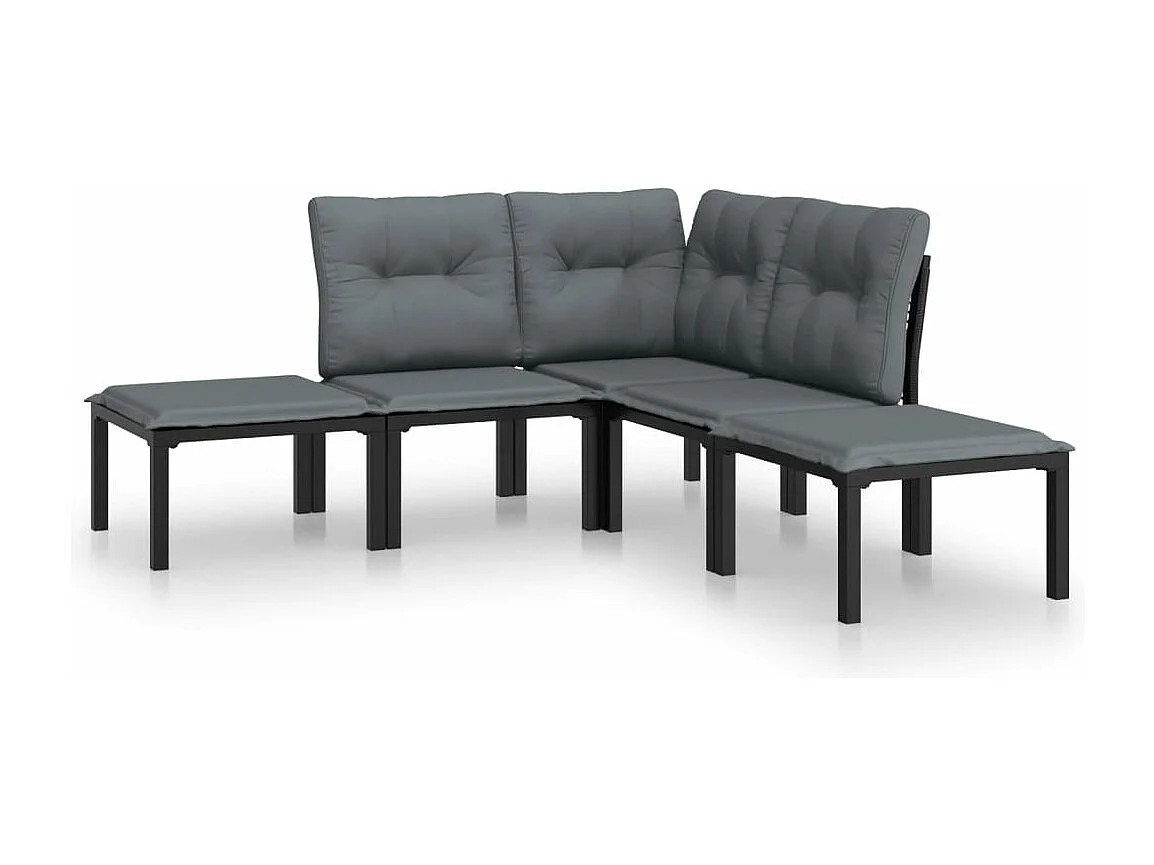 5-tlg. Garten-Sitzgruppe: Sofa + Tisch | Garten-Lounge-Set Schwarz und Grau Poly Rattan -GKD818418