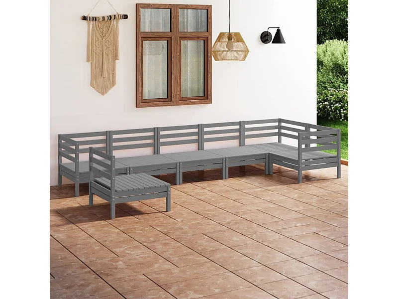 7-tlg. Garten-Sitzgruppe | Garten-Lounge-Set Massivholz Kiefer Grau -GKD102329