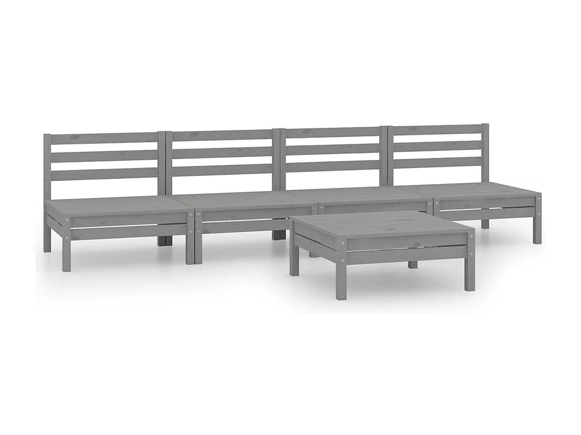 5-tlg. Garten-Sitzgruppe: Sofa + Tisch | Garten-Lounge-Set Grau Kiefer Massivholz -GKD443008