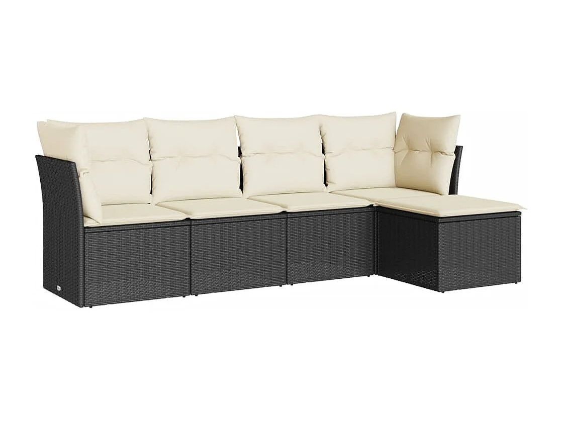 Salon de jardin 5 pcs avec coussins noir résine tressée BE31149