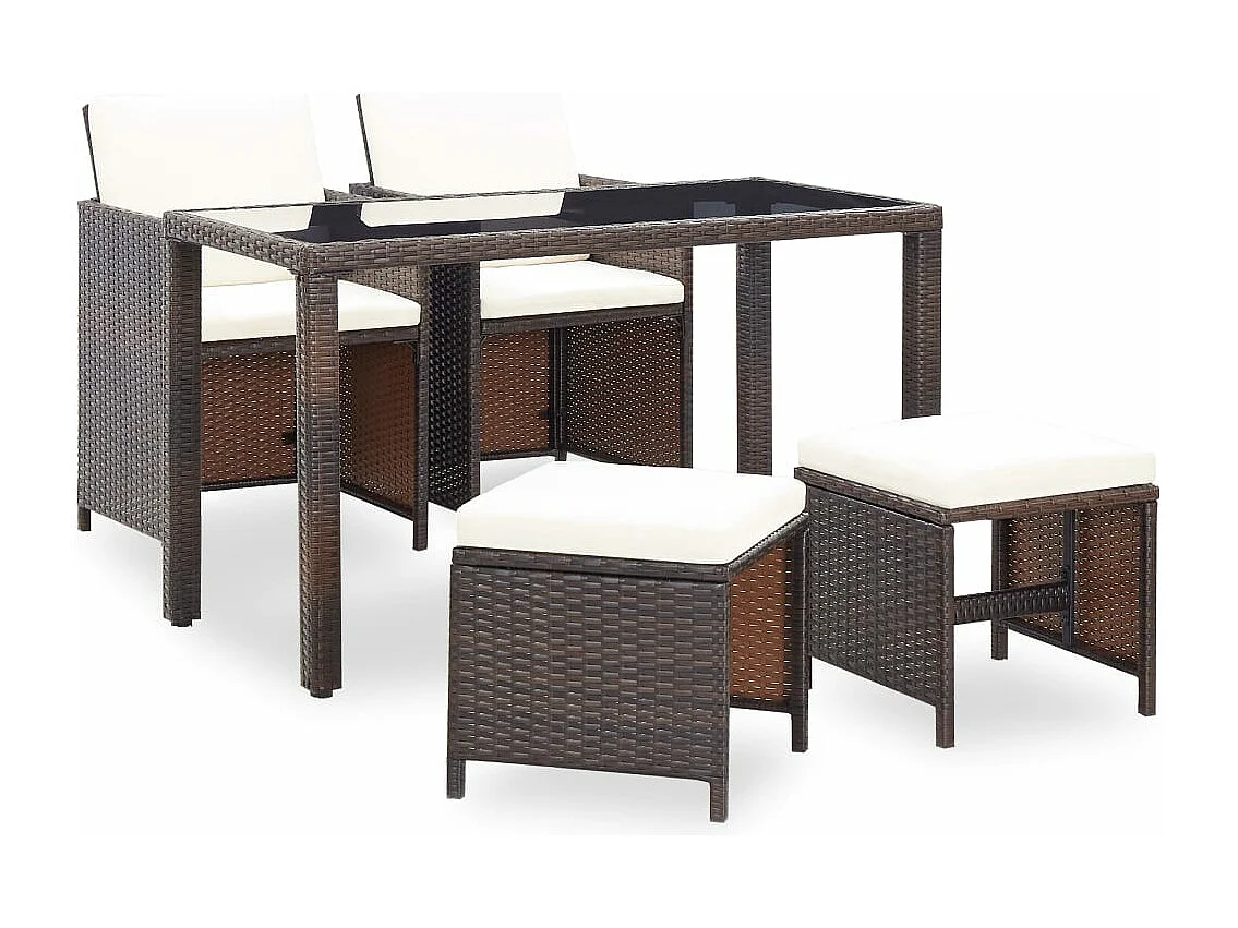 5-tlg. Garten-Essgruppe,Gartensitzgruppe mit Auflagen Poly Rattan Braun -gkd69442