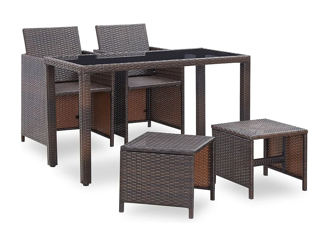 5-tlg. Garten-Essgruppe,Gartensitzgruppe mit Auflagen Poly Rattan Braun -gkd69442