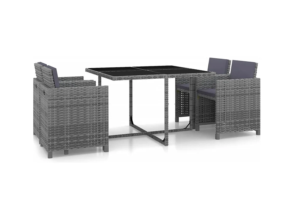 Conjunto de jantar para jardim 13 pcs vime PE cinzento PT303833