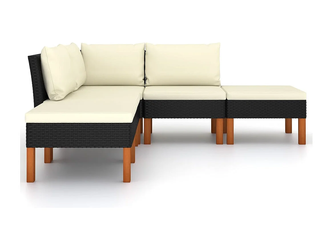 5-tlg. Garten-Sitzgruppe | Garten-Lounge-Set mit Kissen Poly Rattan Schwarz -GKD664194