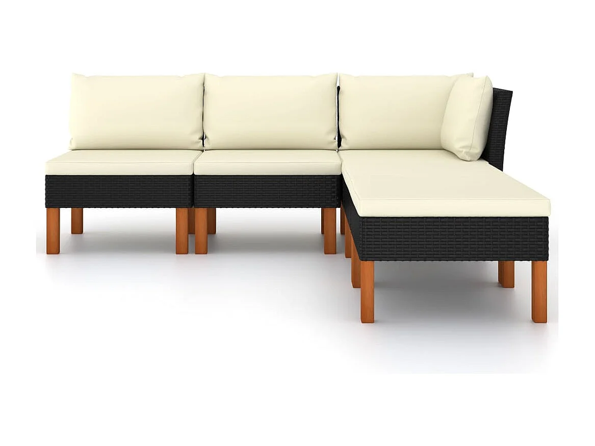 Salon de jardin 5 pcs avec coussins Résine tressée Noir BE20623