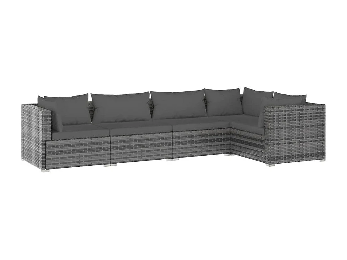 5 pcs conjunto lounge de jardim c/ almofadões vime PE cinzento PT51632