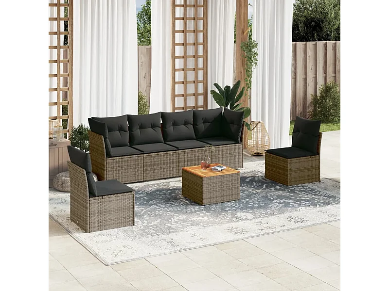 7-tlg. Garten-Sofagarnitur,Gartenmöbel-Set mit Kissen Grau Poly Rattan -gkd934842