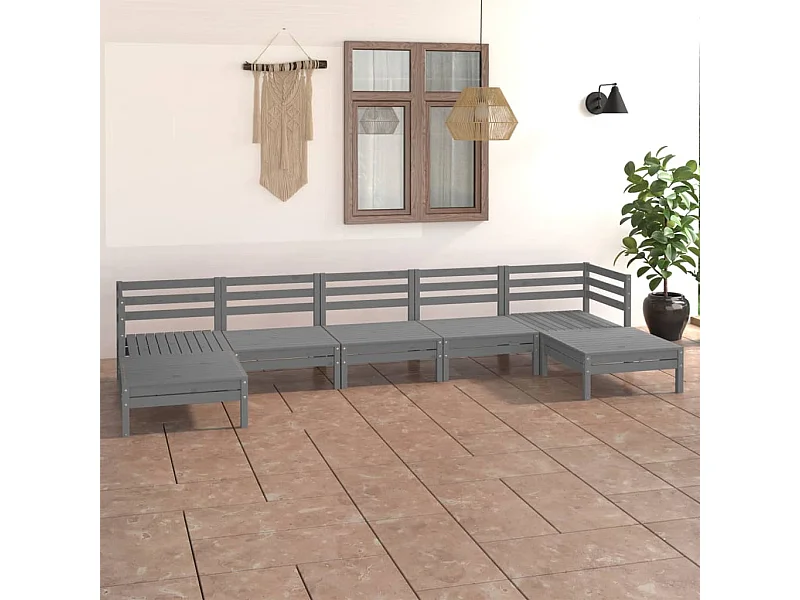 7 pcs conjunto lounge de jardim pinho maciço cinzento PT31323