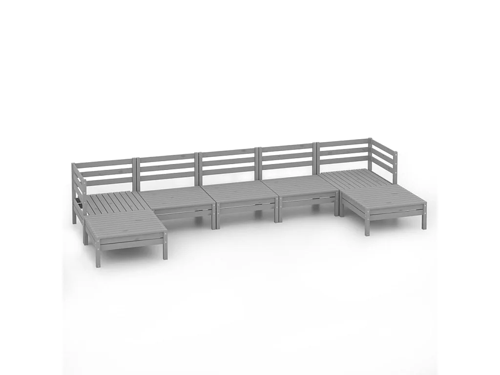 7 pzas Salón de jardín madera maciza de pino gris ES74906