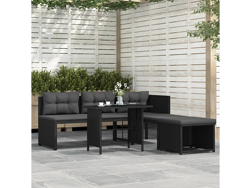 4 pcs conjunto lounge para jardim vime PE preto PT93653