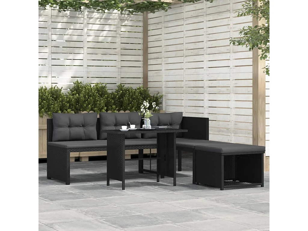 4 pcs conjunto lounge para jardim vime PE preto PT93653