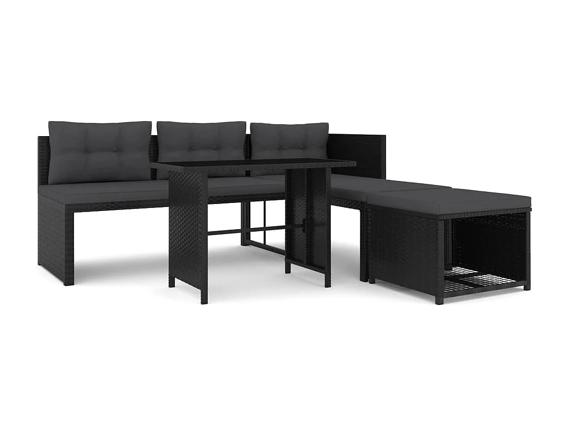 4 pcs conjunto lounge para jardim vime PE preto PT93653