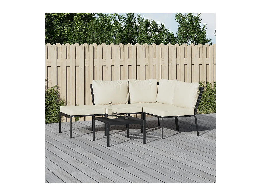 Salon de jardin 5 pcs avec coussins sable acier BE47635