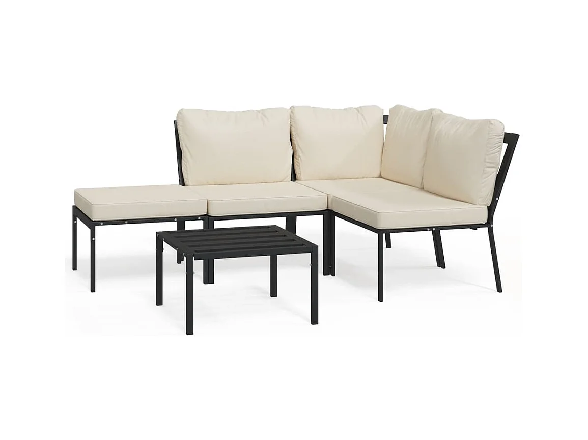 Salon de jardin 5 pcs avec coussins sable acier BE47635