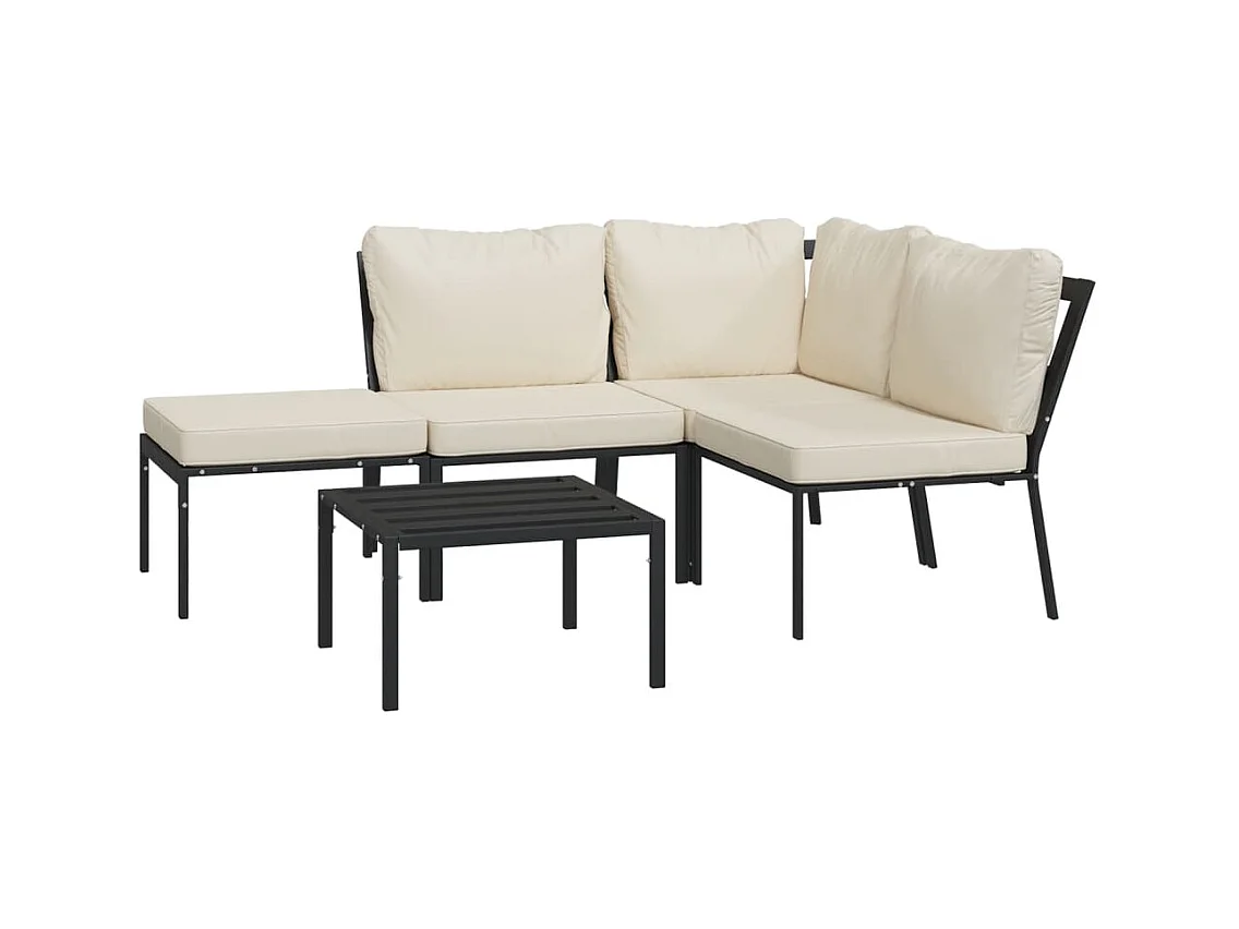Salon de jardin 5 pcs avec coussins sable acier BE47635